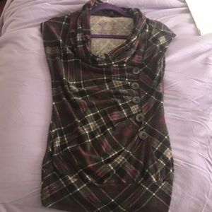 Cowl Neck Plaid Top
